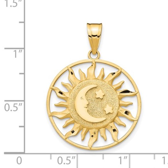 14k Gold Sun w Moon & Stars Pendant - Picture 4 of 4